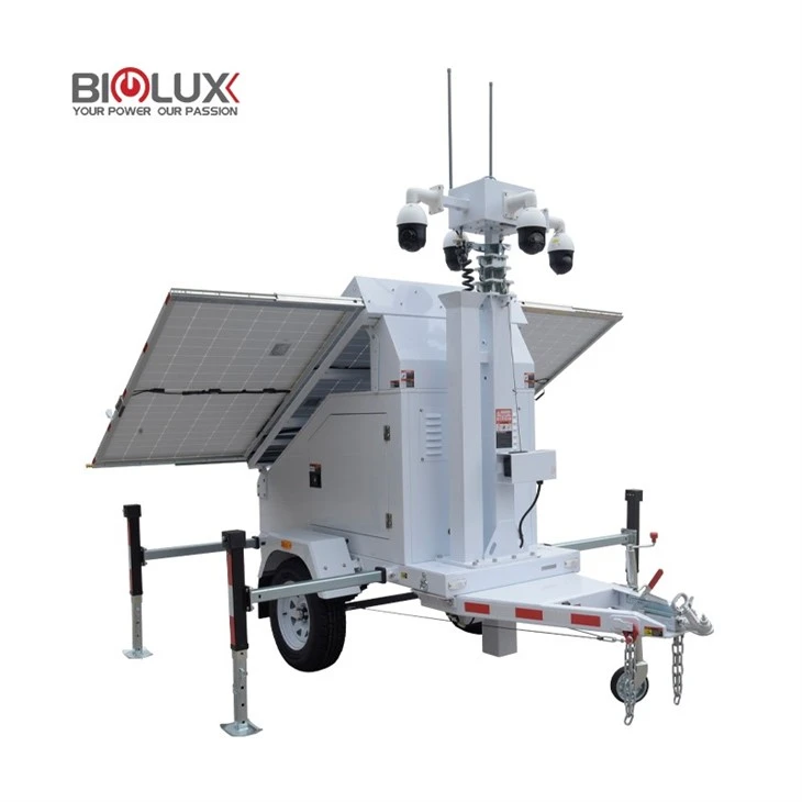 Solar-powered Security Surveillance System Based On A Trailer Carrying Four Cameras Retractable Tower